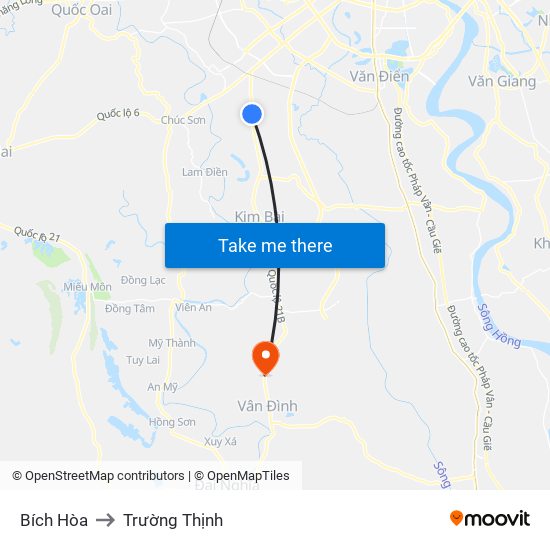 Bích Hòa to Trường Thịnh map