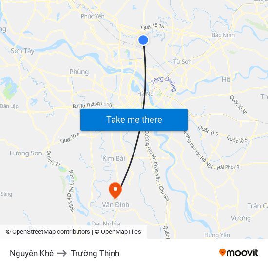 Nguyên Khê to Trường Thịnh map