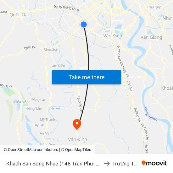 Khách Sạn Sông Nhuệ (148 Trần Phú- Hà Đông) to Trường Thịnh map