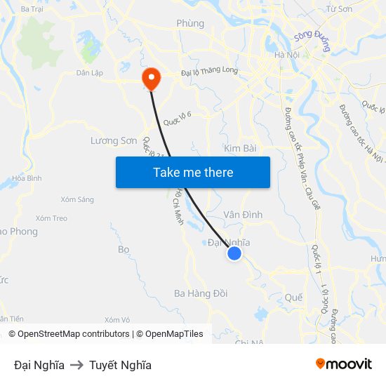 Đại Nghĩa to Tuyết Nghĩa map