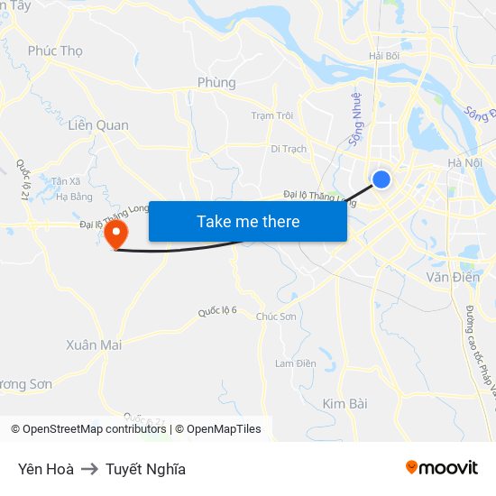 Yên Hoà to Tuyết Nghĩa map