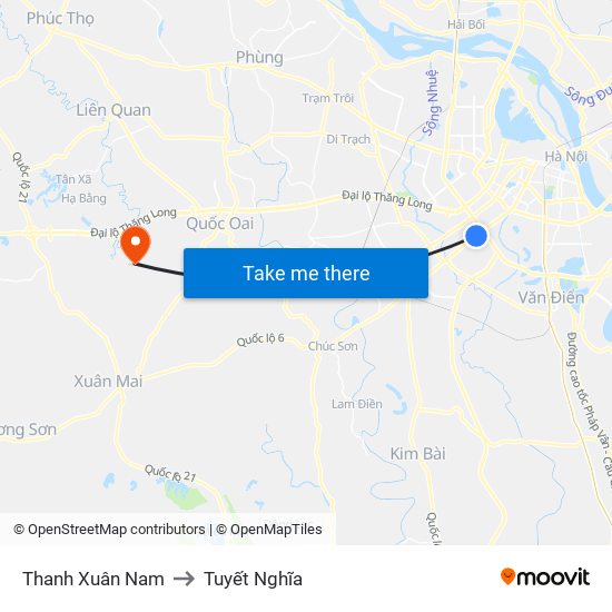 Thanh Xuân Nam to Tuyết Nghĩa map
