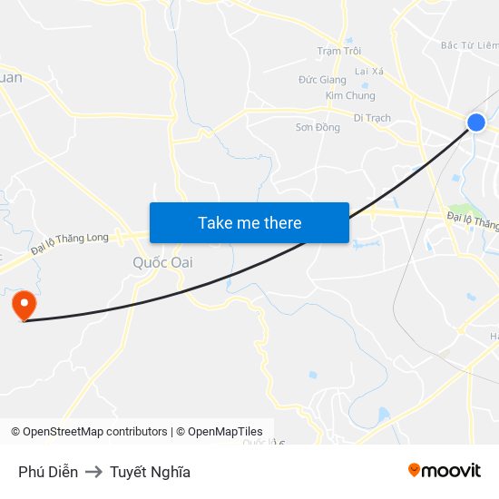 Phú Diễn to Tuyết Nghĩa map