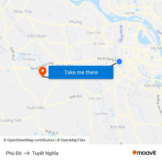 Phú Đô to Tuyết Nghĩa map