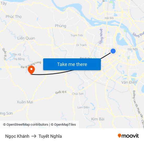 Ngọc Khánh to Tuyết Nghĩa map