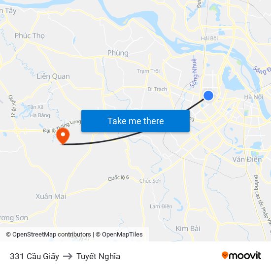 331 Cầu Giấy to Tuyết Nghĩa map