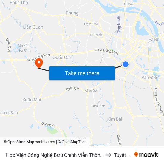 Học Viện Công Nghệ Bưu Chính Viễn Thông - Trần Phú (Hà Đông) to Tuyết Nghĩa map