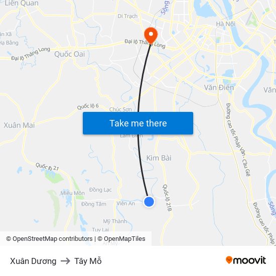 Xuân Dương to Tây Mỗ map