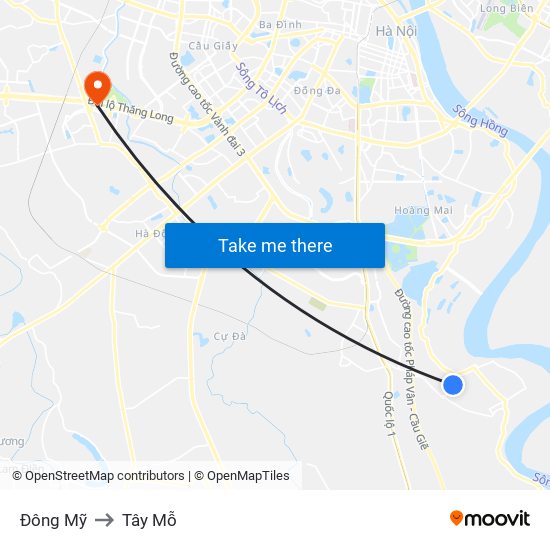 Đông Mỹ to Tây Mỗ map