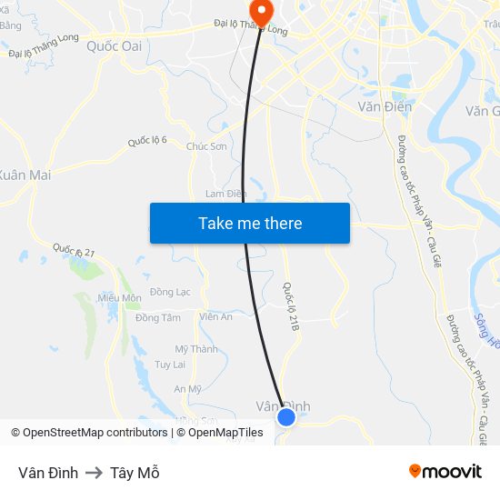 Vân Đình to Tây Mỗ map