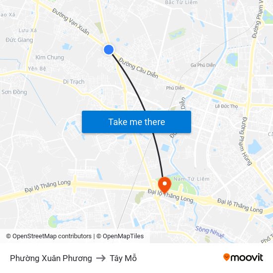 Phường Xuân Phương to Tây Mỗ map