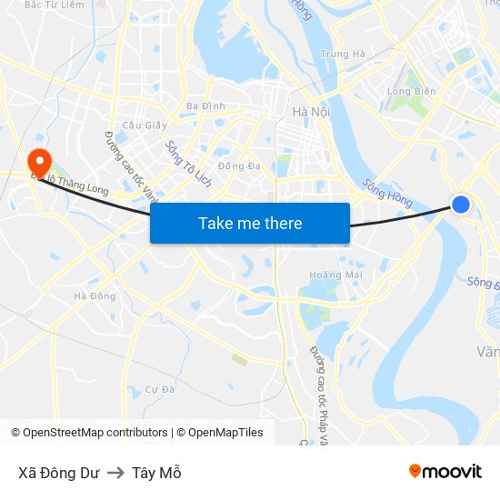 Xã Đông Dư to Tây Mỗ map