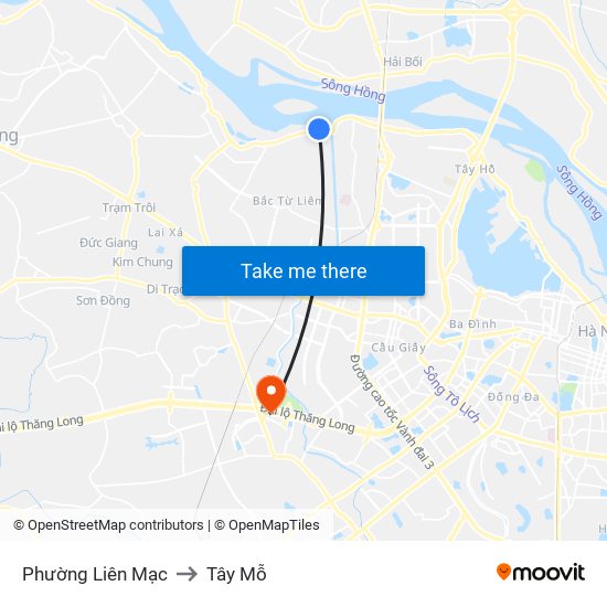 Phường Liên Mạc to Tây Mỗ map