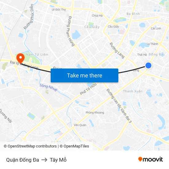 Quận Đống Đa to Tây Mỗ map