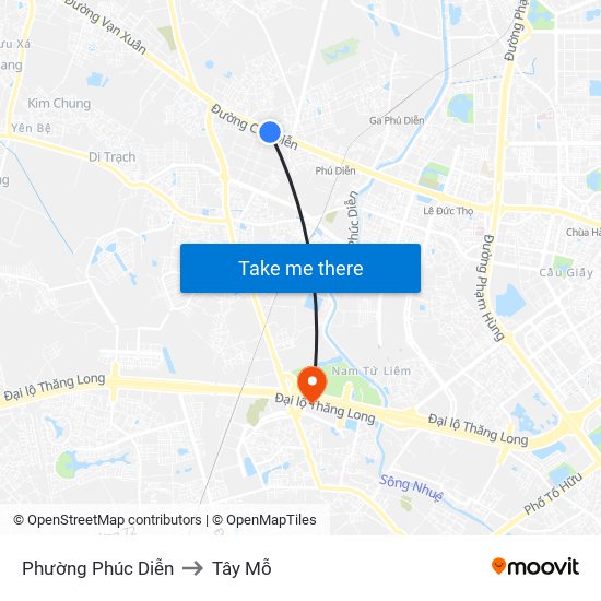 Phường Phúc Diễn to Tây Mỗ map