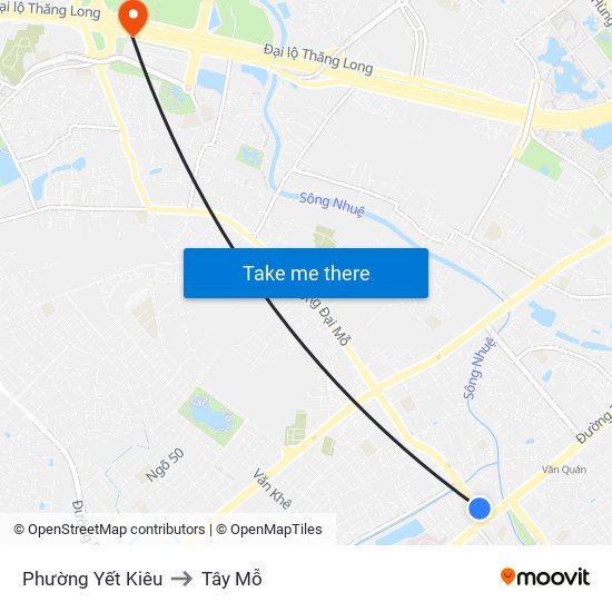 Phường Yết Kiêu to Tây Mỗ map