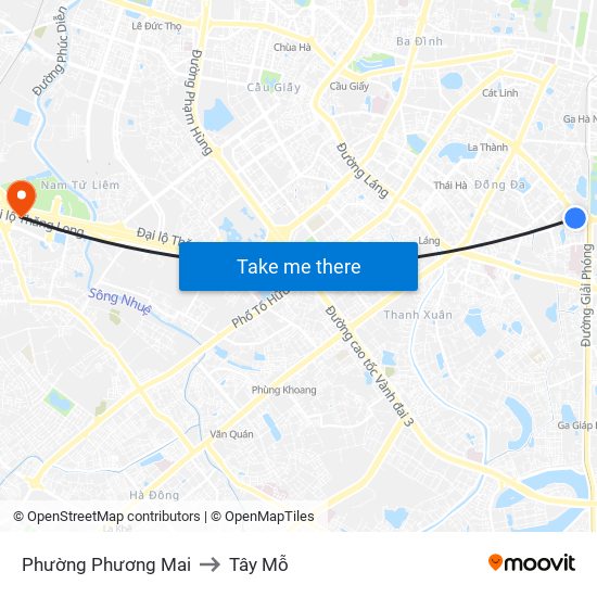 Phường Phương Mai to Tây Mỗ map