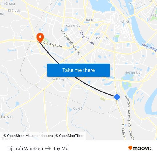 Thị Trấn Văn Điển to Tây Mỗ map