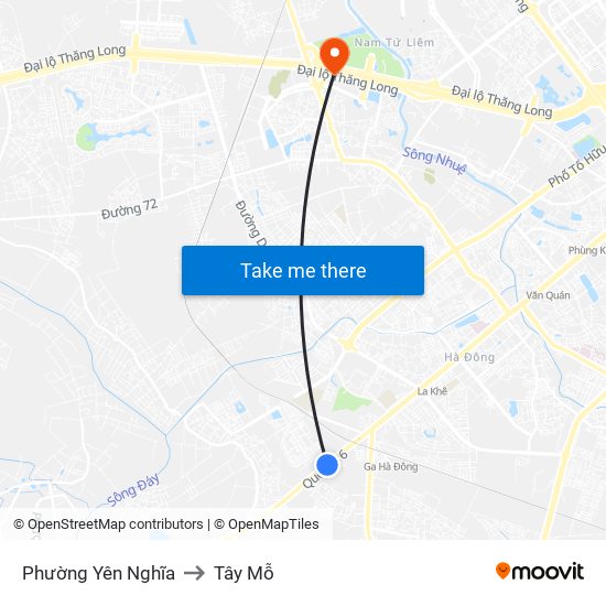 Phường Yên Nghĩa to Tây Mỗ map