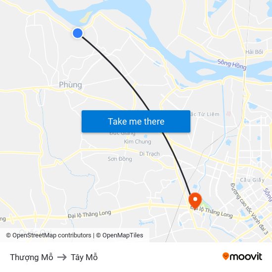 Thượng Mỗ to Tây Mỗ map