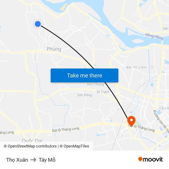 Thọ Xuân to Tây Mỗ map