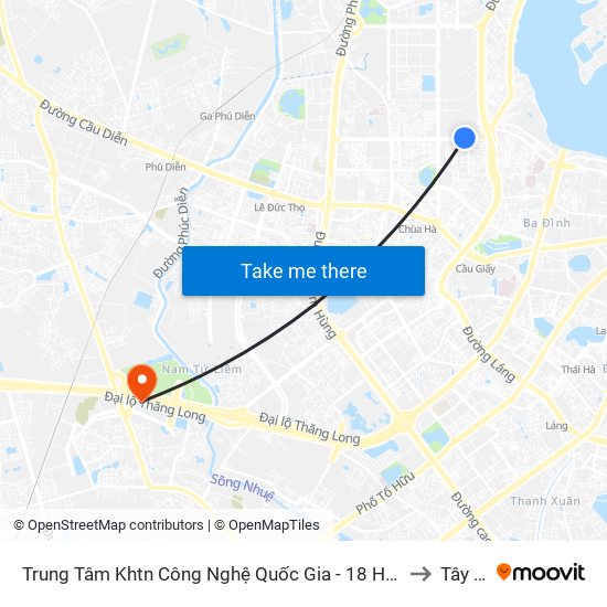 Trung Tâm Khtn Công Nghệ Quốc Gia - 18 Hoàng Quốc Việt to Tây Mỗ map