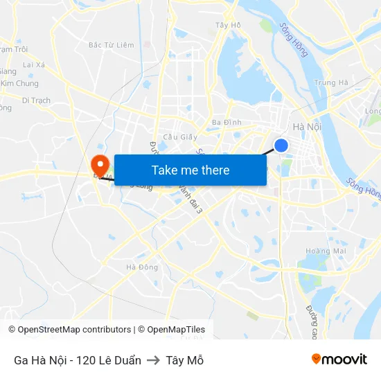 Ga Hà Nội - 120 Lê Duẩn to Tây Mỗ map