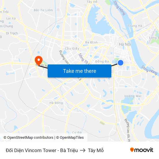 Đối Diện Vincom Tower - Bà Triệu to Tây Mỗ map