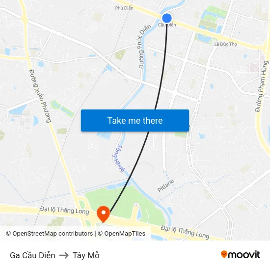 Ga Cầu Diễn to Tây Mỗ map