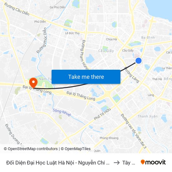 Đối Diện Đại Học Luật Hà Nội - Nguyễn Chí Thanh to Tây Mỗ map