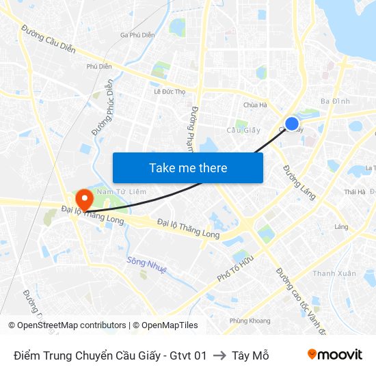 Điểm Trung Chuyển Cầu Giấy - Gtvt 01 to Tây Mỗ map