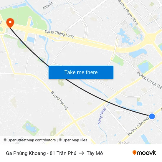 Ga Phùng Khoang - 81 Trần Phú to Tây Mỗ map
