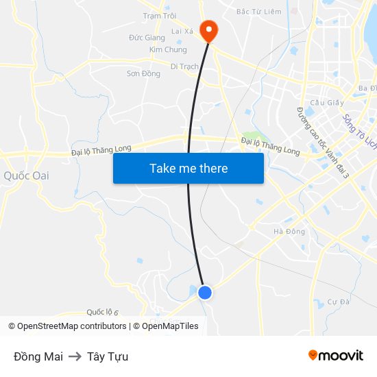 Đồng Mai to Tây Tựu map