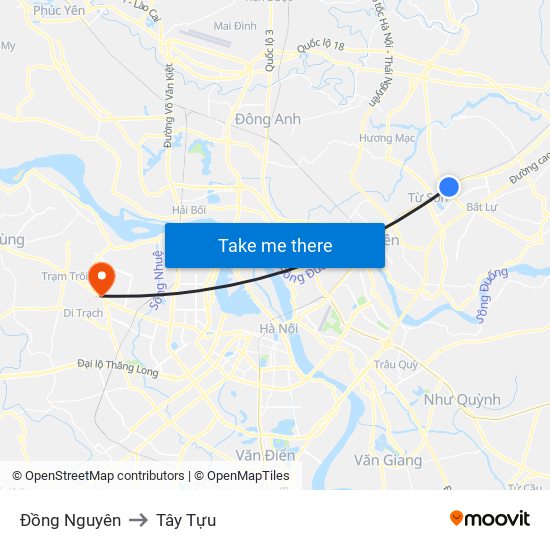 Đồng Nguyên to Tây Tựu map