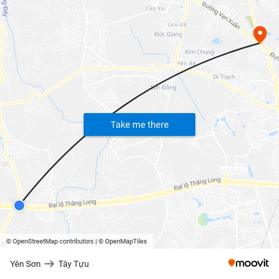 Yên Sơn to Tây Tựu map