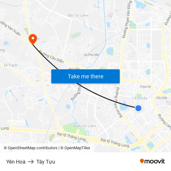 Yên Hoà to Tây Tựu map