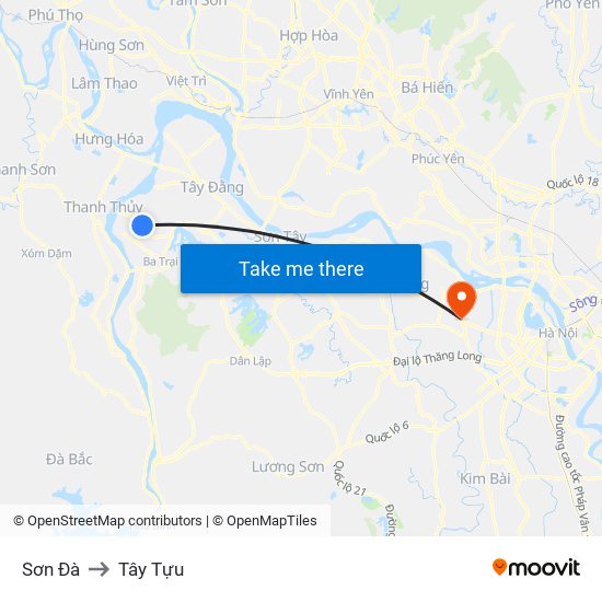 Sơn Đà to Tây Tựu map