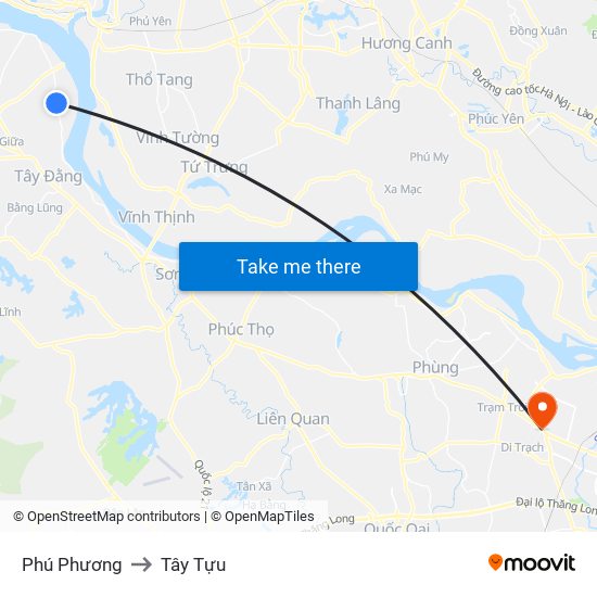 Phú Phương to Tây Tựu map