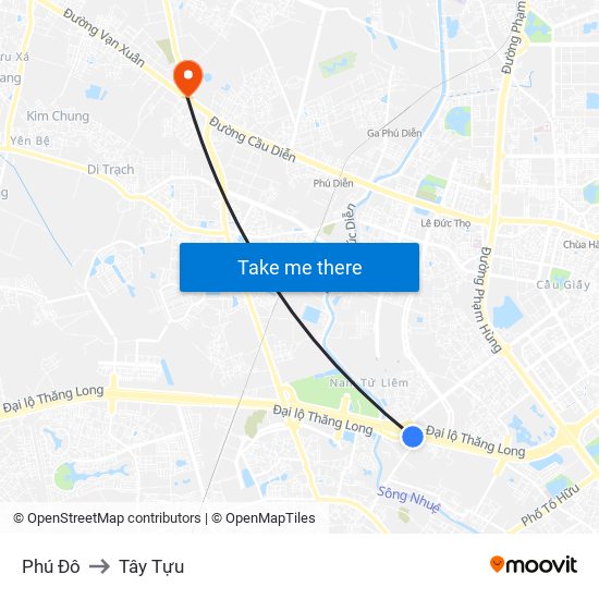 Phú Đô to Tây Tựu map