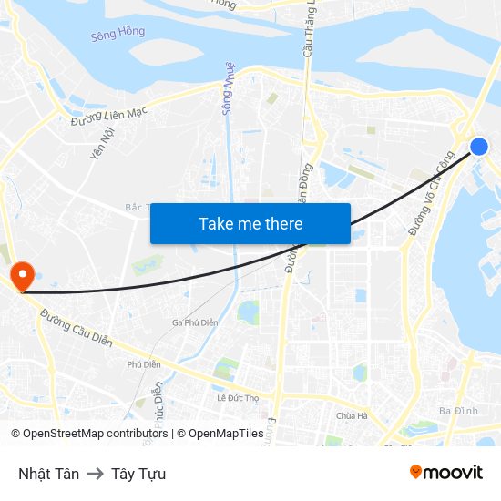 Nhật Tân to Tây Tựu map