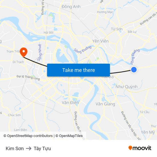 Kim Sơn to Tây Tựu map