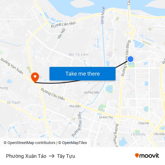 Phường Xuân Tảo to Tây Tựu map