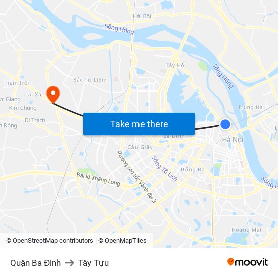 Quận Ba Đình to Tây Tựu map