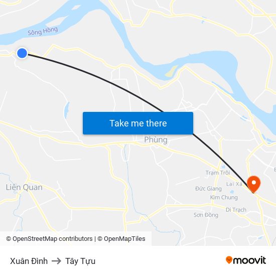 Xuân Đình to Tây Tựu map