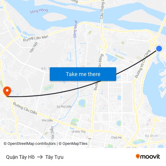 Quận Tây Hồ to Tây Tựu map