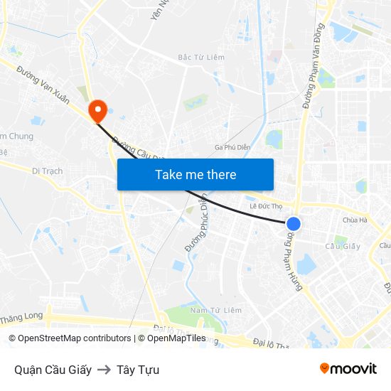 Quận Cầu Giấy to Tây Tựu map