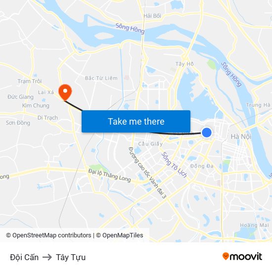 Đội Cấn to Tây Tựu map