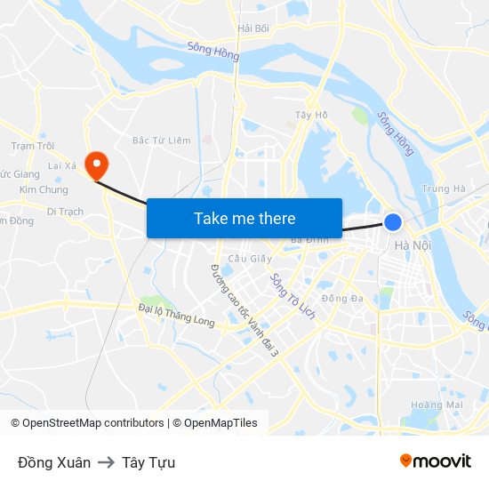 Đồng Xuân to Tây Tựu map