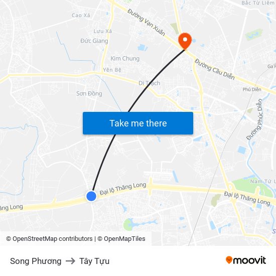 Song Phương to Tây Tựu map