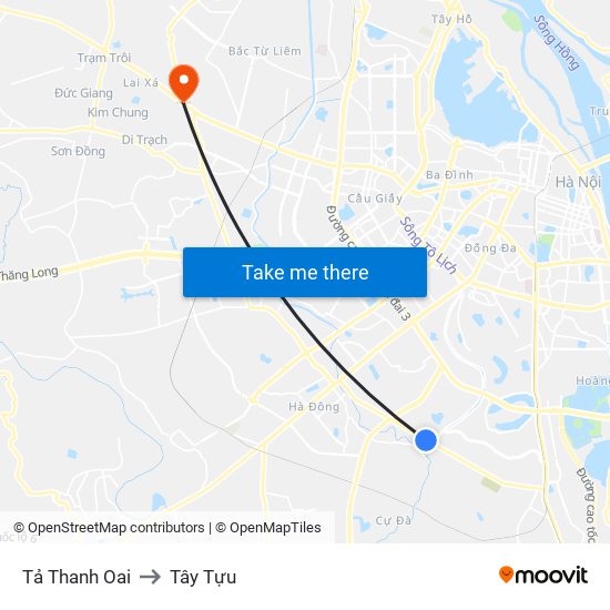 Tả Thanh Oai to Tây Tựu map